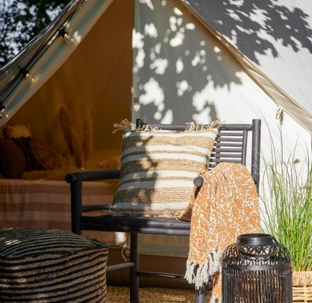 Outdoor table lamps - Tilla Lantern w/Glass, Black, Bamboo  - BLOOMINGVILLE MULTIBRAND HOUSE