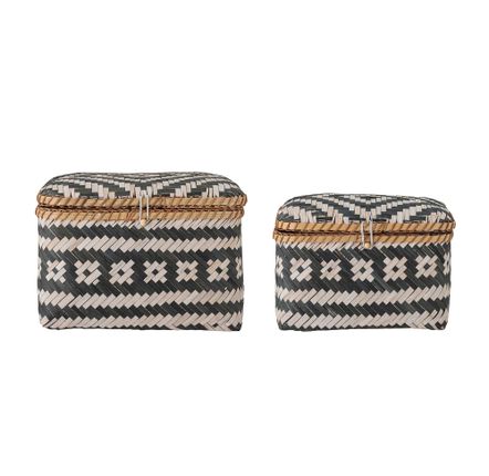 Paniers - Lar Panier avec couvercle, Noir, Bambou Set of 2 - BLOOMINGVILLE MULTIBRAND HOUSE