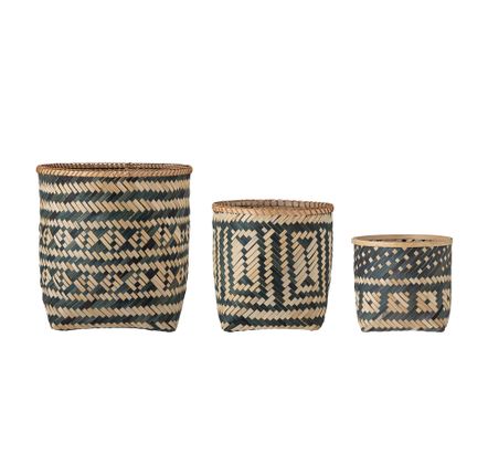 Paniers - Jomo Panier, Noir, Bambou Set of 3 - BLOOMINGVILLE MULTIBRAND HOUSE