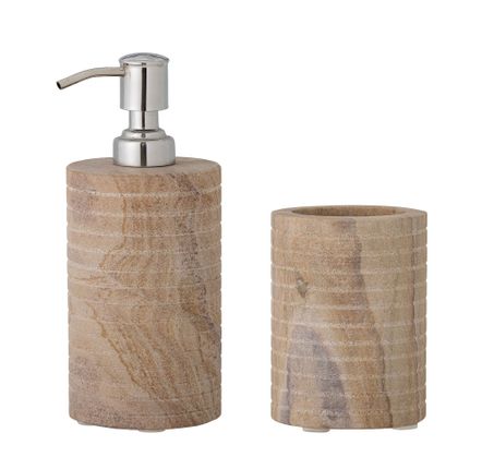 Washbasins - Ciro Soap Dispenser Set, Nature, Sandstone Set of 2 - BLOOMINGVILLE MULTIBRAND HOUSE
