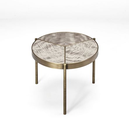 Coffee tables - Round Side Table RAY - Grey Sycamore Wood Top & Legs in Brass - DUISTT