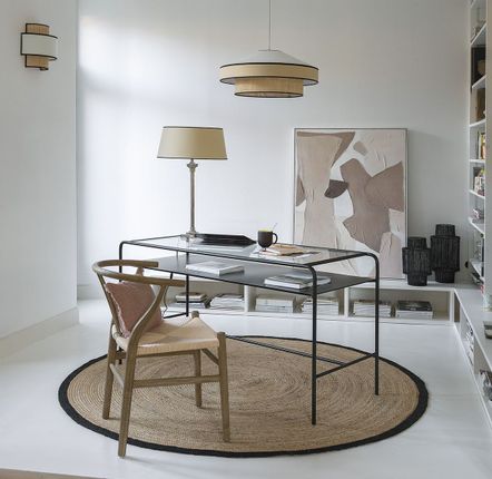 Sets de bureaux  - Bureau ERNEST en métal noir et plateau en verre - BLANC D'IVOIRE