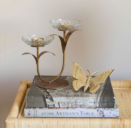 Decorative objects - Glass flower double tea-light candle holder - MAHE HOMEWARE