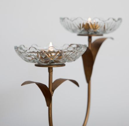 Decorative objects - Glass flower double tea-light candle holder - MAHE HOMEWARE