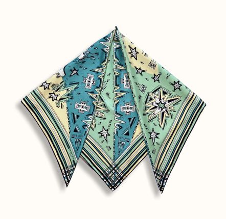 Scarves - Square silk scarf | Head in the Stars | turchoise and teal - MON LIEN ATELIER