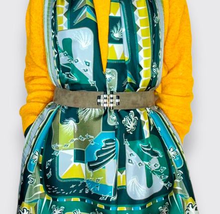Scarves - Silk stole | The Ecstasy of Flight | green and ocher - MON LIEN ATELIER