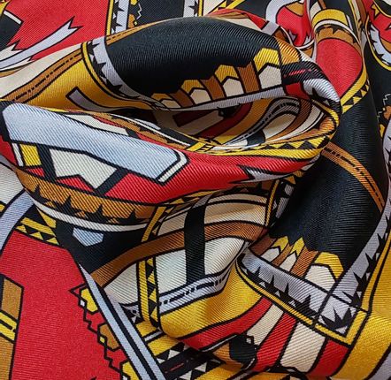 Scarves - Silk pocket square | The dancing ribbons | red and gold - MON LIEN ATELIER