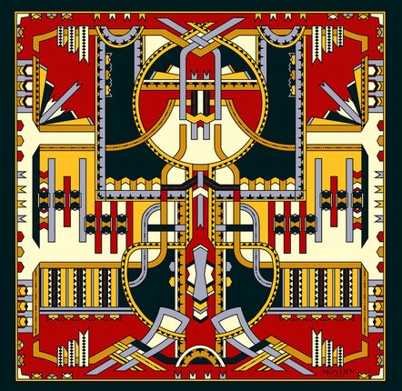 Scarves - Silk pocket square | The dancing ribbons | red and gold - MON LIEN ATELIER