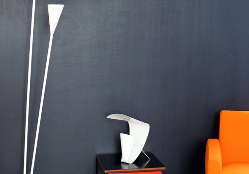 DISDEROT - B211 floor lamp and B201 lamp by Michel Buffet, two essentials of design from the 1950s.