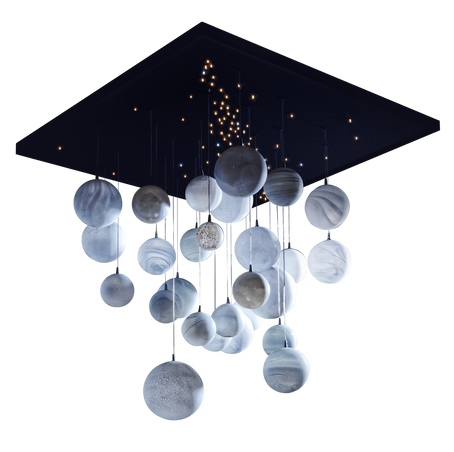  - Lustre 27 Planètes platine étoilée 122cm