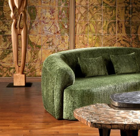  - Belted "Orsay" sofa upholstered with a velvet fabric