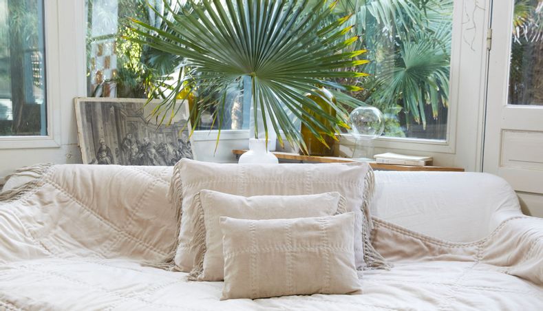 - Boho plaid and cushion in cotton velvet and linen