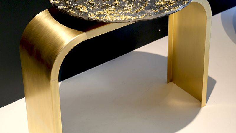 XAVIER LAVERGNE ATELIERS - Our brass "Bridge legs" sideboard table, with a Sunshine board.