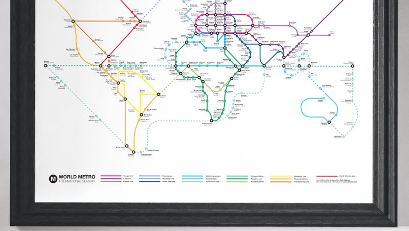 WALL EDITIONS - Affiche 70 x 50 cm - World Metro Map - Olivier Bourdereau
