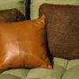 Cushions - The Four Panel Leather Cushion Cover - Camel - 40x40 - BAZAR BIZAR LIVING