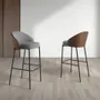 Chaises - Tabouret en tissu gris et noyer - ANGEL CERDÁ