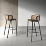 Tabourets - Tabouret en velours brun et rotin - ANGEL CERDÁ