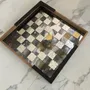 Caskets and boxes - Glass and wooden chessboard, chess game - NARCIS