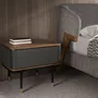 Night tables - Bedside table in matt dark grey wood, black steel and walnut top - ANGEL CERDÁ