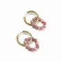 Bijoux - Boucles d'Oreilles Créoles Dorées en Acier Inoxydable Rhodonite Australie A 3.5cm - ARABESK