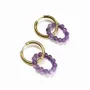 Bijoux - Boucles d'Oreilles Créoles Dorées en Acier Inoxydable Améthyste A 3.5cm - ARABESK