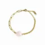 Bracelets - Rose Quartz A Cross Bracelet in Gold Stainless Steel 16cm - ARABESK