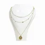 Jewelry - Gold Stainless Steel Chain Necklace Triple Row Sun Turquenite Pendant - ARABESK