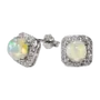 Jewelry - Square Solitaire Earrings 925 Silver Opal and Rhinestone AA 7.2mm - ARABESK