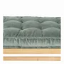 Bancs - Banc MENA velours vert de gris hévéa finition bois blond 150x45x50 - BLANC D'IVOIRE