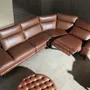 Sofas - Left chaise longue sofa in brown tobacco leather - ANGEL CERDÁ