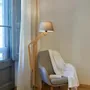 Floor lamps - THEA floor lamp in iron and beech wood and lampshade in grey cotonet - LUXCAMBRA