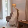 Floor lamps - THEA floor lamp in iron and beech wood and lampshade in grey cotonet - LUXCAMBRA