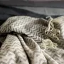Throw blankets - Jacquard Wool blanket plaid, Zig-Zag-Wave, anthracite/grey - WOOL ONLY BY JOWOLLINA
