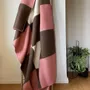 Throw blankets - Wool blanket plaid, Tricolor Square Faded Rose-Brownie - WOOL ONLY BY JOWOLLINA