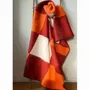 Throw blankets - Wool blanket plaid, Tricolor Square Papaya Chili - WOOL ONLY BY JOWOLLINA