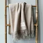 Throw blankets - Wool blanket plaid, Herringbone Linen Natural - WOOL ONLY BY JOWOLLINA