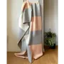 Throw blankets - Wool blanket plaid, Tricolor Square Peach Grey - WOOL ONLY BY JOWOLLINA