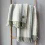 Throw blankets - Wool blanket plaid, Stripe Off White Green - WOOL ONLY BY JOWOLLINA