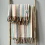 Throw blankets - Wool blanket plaid, Stripe Off White Colorful - WOOL ONLY BY JOWOLLINA