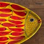 Platter and bowls - Decorative dish in the shape of a fish on a yellow background decorated with red peppers - OFFICE OBJETS
