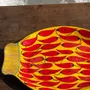 Platter and bowls - Decorative dish in the shape of a fish on a yellow background decorated with red peppers - OFFICE OBJETS