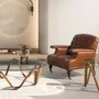 Coffee tables - Round tempered glass and walnut round coffee table - ANGEL CERDÁ