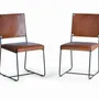Chaises - Lot de 2 chaises en cuir marron et métal - GINER Y COLOMER