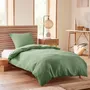 Linge de lit - Parure de couette 140x200cm + 1 taie d'oreiller 65X65cm nid d'abeille Olive - COTON PUR