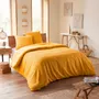 Linge de lit - Parure de couette 260x240cm + 2 taies d'oreiller 65X65cm nid d'abeille Curry - COTON PUR