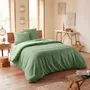 Linge de lit - Parure de couette 260x240cm + 2 taies d'oreiller 65X65cm nid d'abeille Olive - COTON PUR