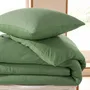 Linge de lit - Parure de couette 240x220cm + 2 taies d'oreiller 65X65cm nid d'abeille Olive - COTON PUR