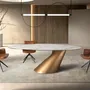 Dining Tables - Oval dining table with porcelain marble and bronze-coloured steel barr - ANGEL CERDÁ