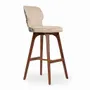 Chairs - Besili - Teakwood High / Bar Chair with Cream Leather - ALANKARAM