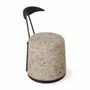 Chairs - Credu - Solidwood Pouffe Cum Chair with Beige Printed - ALANKARAM